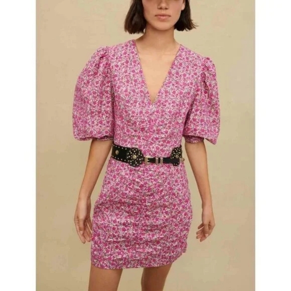 💘 Maje Floral embroidered lace print short puff sleeve dress 38 - Picture 6 of 13